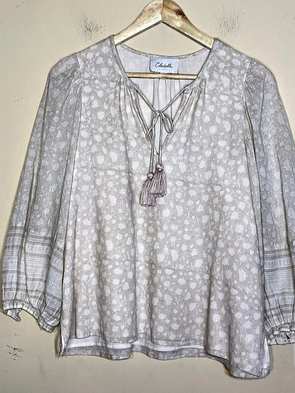 Cleobella Floral Tassel Blouse Pink & White Small